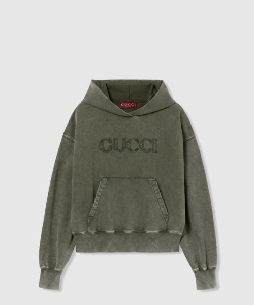 구찌 자수 코튼 저지 후드 스웨트셔츠