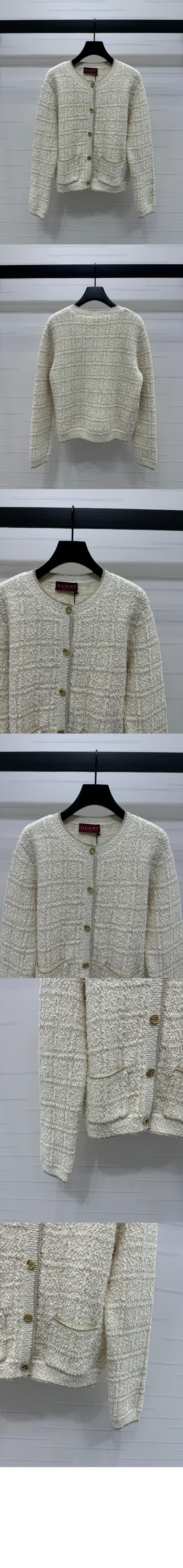 구찌 울 및 라메 체크 자카드 가디건