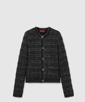 구찌 울 및 라메 체크 자카드 가디건