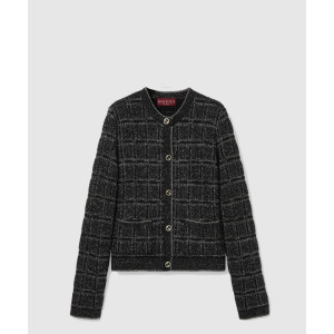 구찌 울 및 라메 체크 자카드 가디건