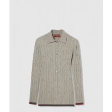 구찌 파인 케이블 및 리브 울 폴로 탑