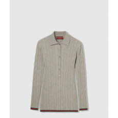 구찌 파인 케이블 및 리브 울 폴로 탑