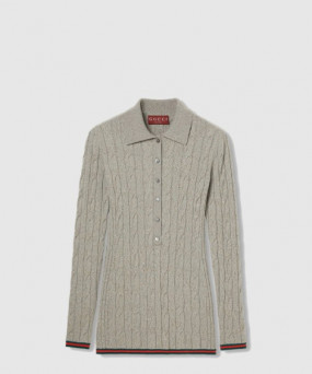 구찌 파인 케이블 및 리브 울 폴로 탑