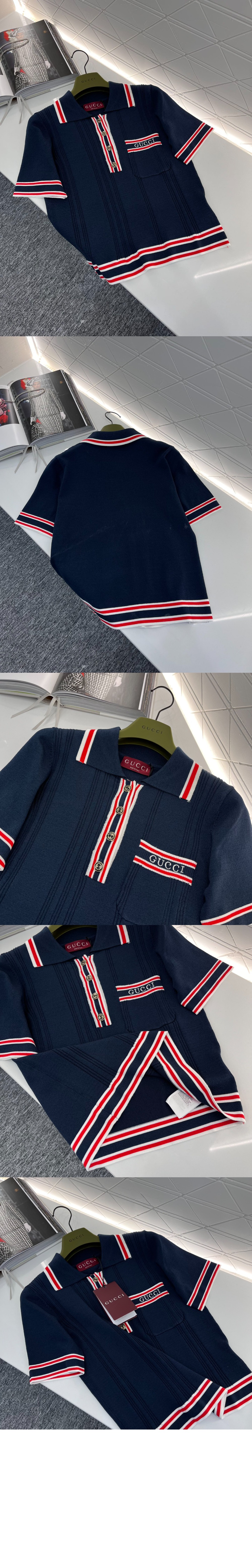 구찌 스트라이프 트리밍 폴로 탑