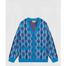 구찌 GG 로고 체크 소프트 울 브이넥 가디건