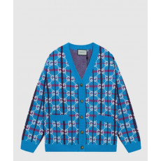 구찌 GG 로고 체크 소프트 울 브이넥 가디건