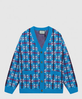 구찌 GG 로고 체크 소프트 울 브이넥 가디건