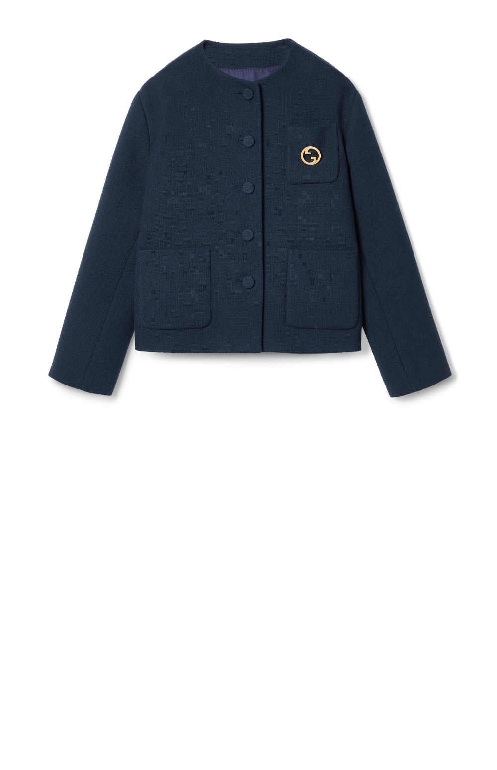 구찌 브로치 디테일의 코튼 트위드 재킷