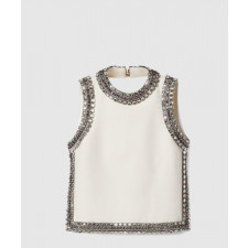 구찌 크리스털 자수 울 실크 탑