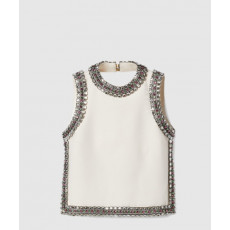 구찌 크리스털 자수 울 실크 탑