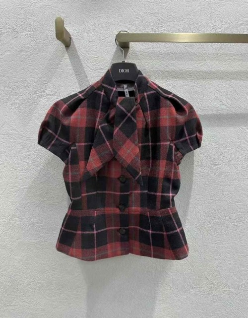 디올 체크 무늬 루즈핏 반팔 자켓