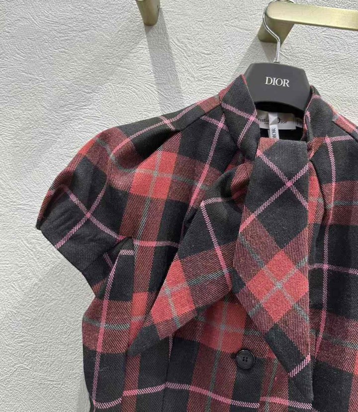 디올 체크 무늬 루즈핏 반팔 자켓