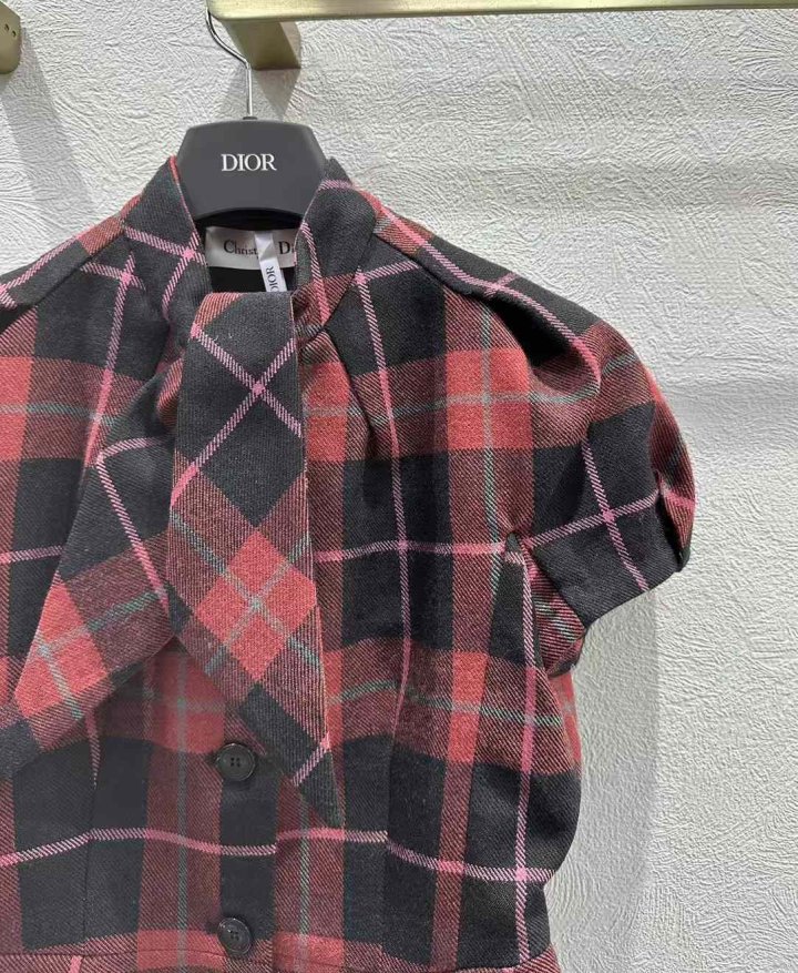 디올 체크 무늬 루즈핏 반팔 자켓