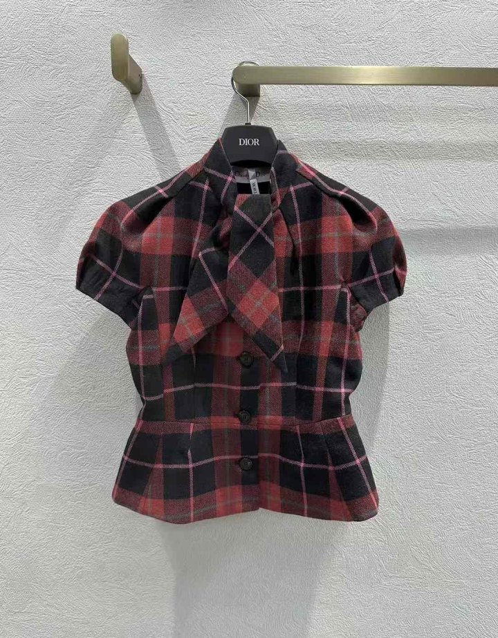 디올 체크 무늬 루즈핏 반팔 자켓