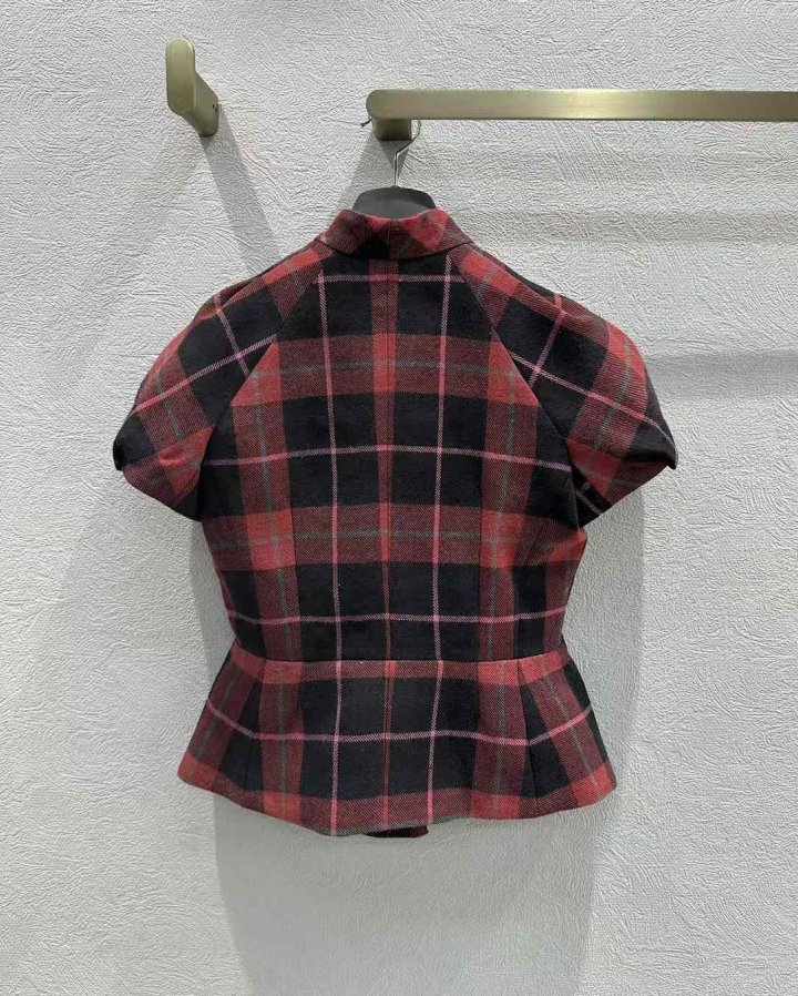 디올 체크 무늬 루즈핏 반팔 자켓