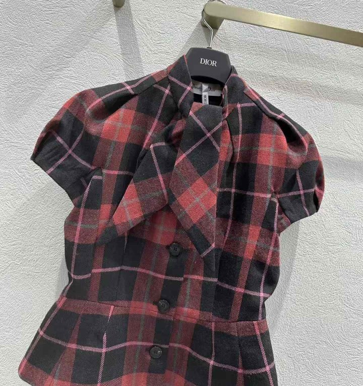 디올 체크 무늬 루즈핏 반팔 자켓