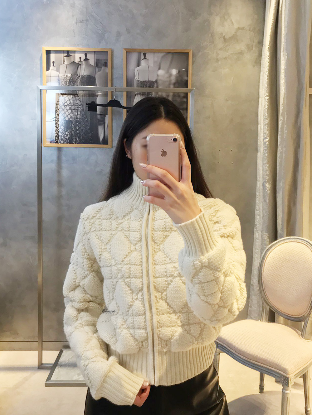 디올 매크로까나쥬 지퍼 가디건