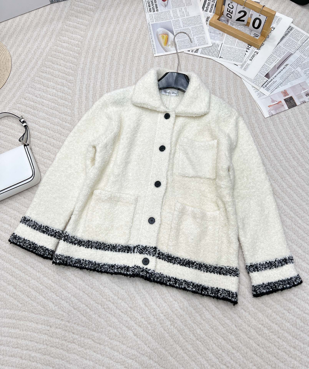 디올 Caro 재킷 에크루 울 블렌드 플리스 니트