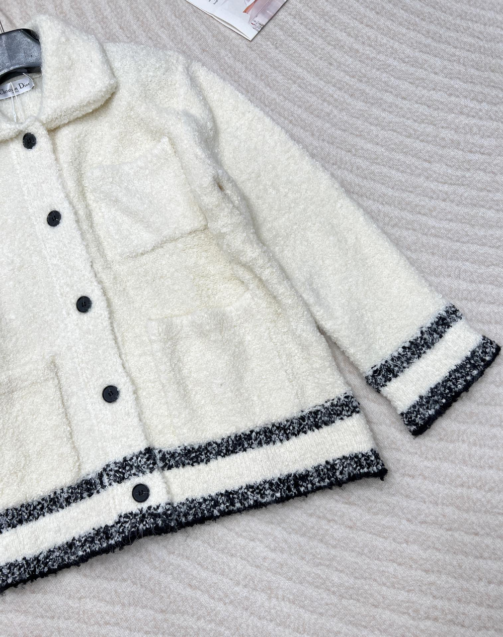 디올 Caro 재킷 에크루 울 블렌드 플리스 니트