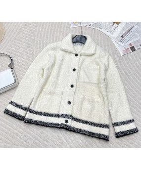 디올 Caro 재킷 에크루 울 블렌드 플리스 니트