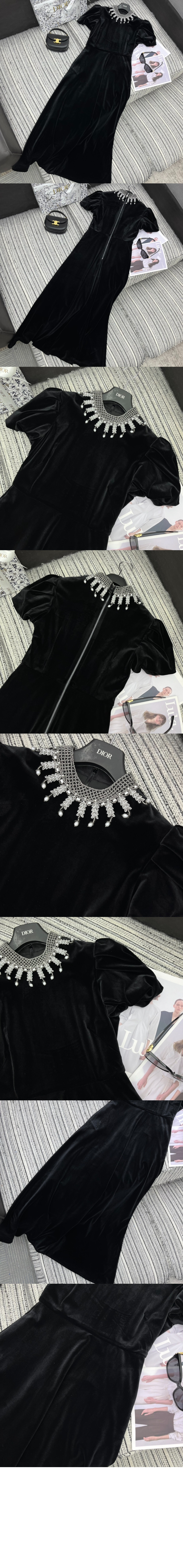 디올 자수 롱 드레스