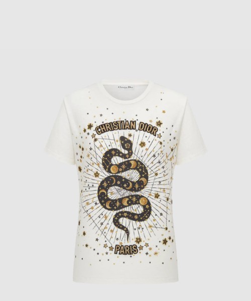 디올 코튼 저지 자수 티셔츠