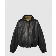 루이비통 레더 후디드 재킷