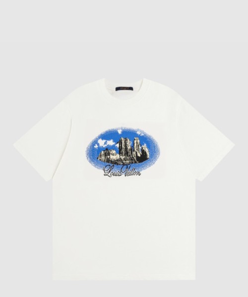 루이비통 그래픽 쇼트 슬리브드 코튼 크루넥