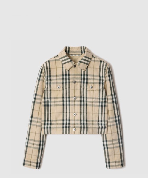 버버리 크롭 체크 데님 재킷