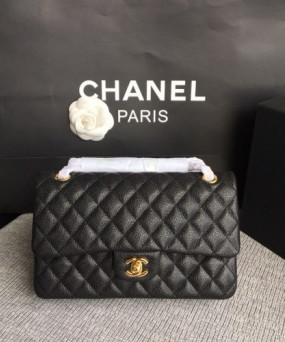 샤넬 미디움 클래식 플랩백 블랙 캐비어 카프스킨 금장 A01112