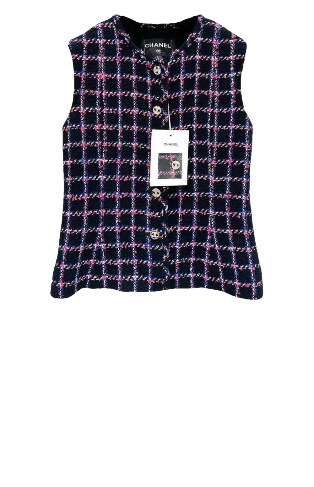 샤넬 프린트 민소매 재킷