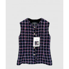 샤넬 프린트 민소매 재킷