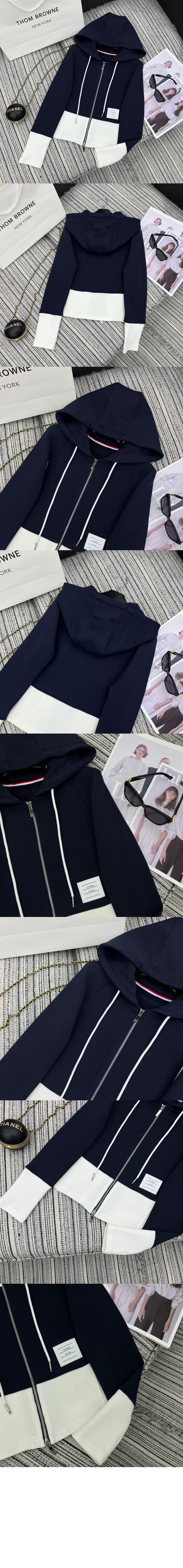 톰브라운 톰 로고 패치 지퍼 후드 티셔츠