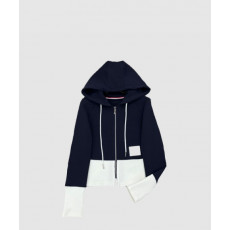 톰브라운 톰 로고 패치 지퍼 후드 티셔츠