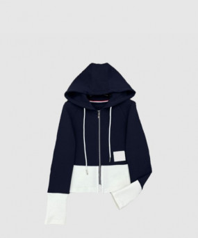 톰브라운 톰 로고 패치 지퍼 후드 티셔츠