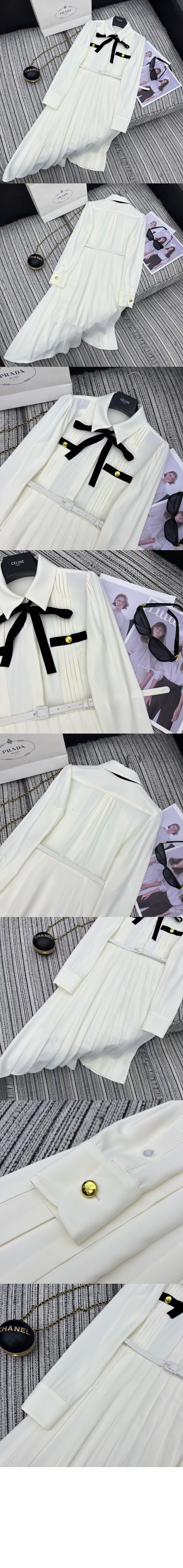 프라다 롱 플리츠 새틴 사블 드레스