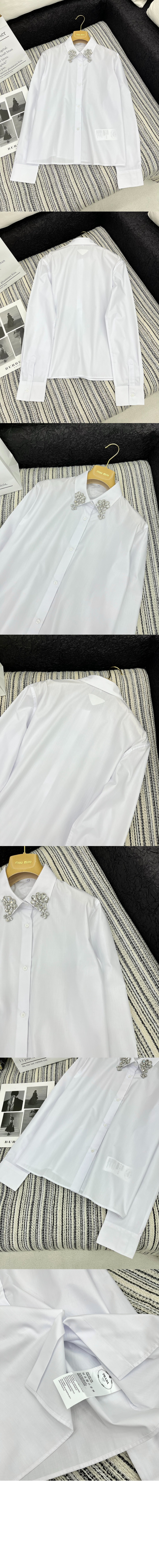 프라다 자수 포플린 셔츠