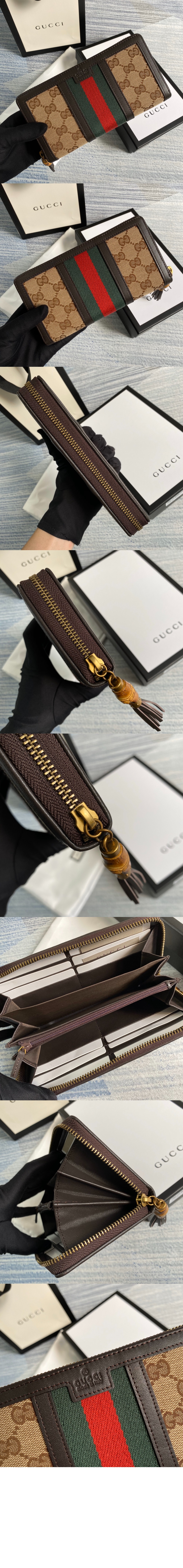 구찌 라니아 캔버스 GG 원단 지퍼형 가죽 지갑 353651