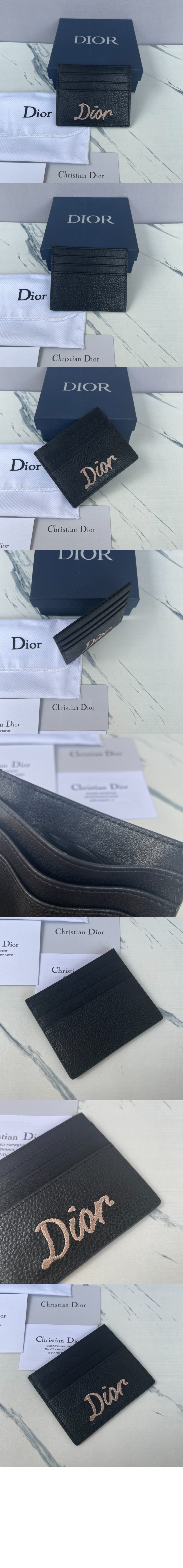 디올 Dior 리본 로고 카드홀더 곡면 소가죽 2ESCH