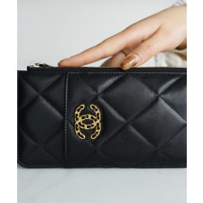 샤넬 19 핸드폰 파우치 지퍼 카드지갑 램스킨 금장 AP1182