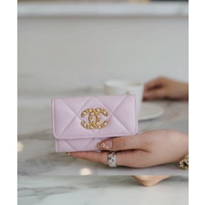 샤넬 19 플랩 카드지갑 램스킨 금장 연핑크 AP1790