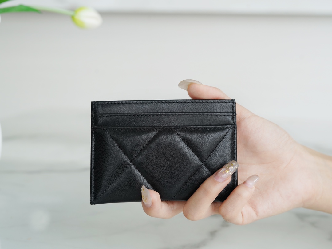 샤넬 카드 지갑 램스킨 금장 블랙 AP1167