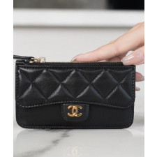 샤넬 클래식 플랫 지퍼 카드지갑 램스킨 금장 AP2570