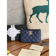 샤넬 클래식 미니 파우치 네이비 캐비어 금장 15 x 9.5CM